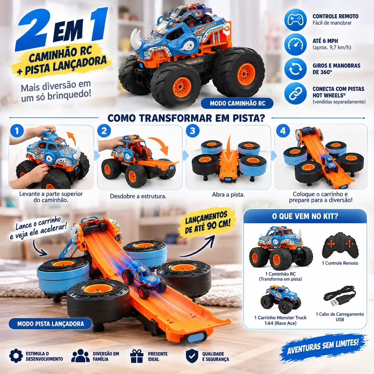 RhinoTruck™ – Monster Truck 2 em 1 | Controle Remoto + Pista Lançadora — imagem 4