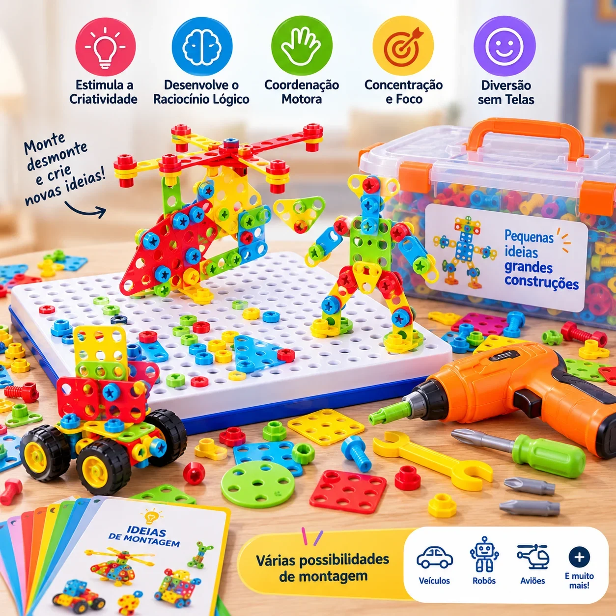 BuildFun™ – Oficina Criativa | Kit de Construção com Furadeira + Peças — imagem 3