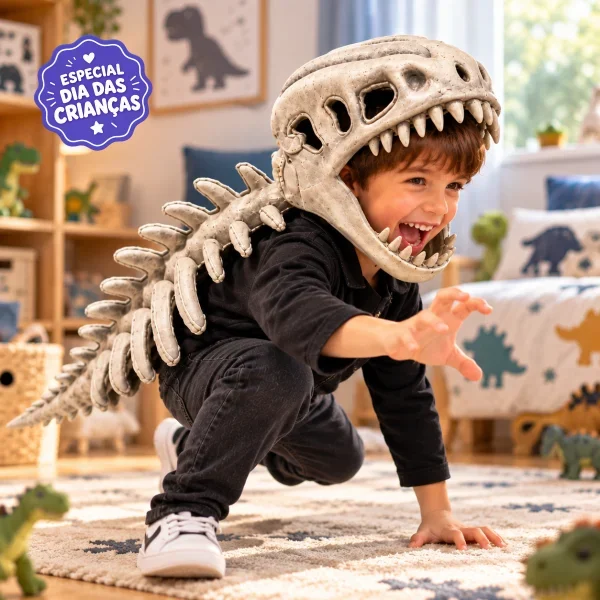 MegaRex™ – Fantasia de Dinossauro | Cabeça 3D + Espinha com Cauda