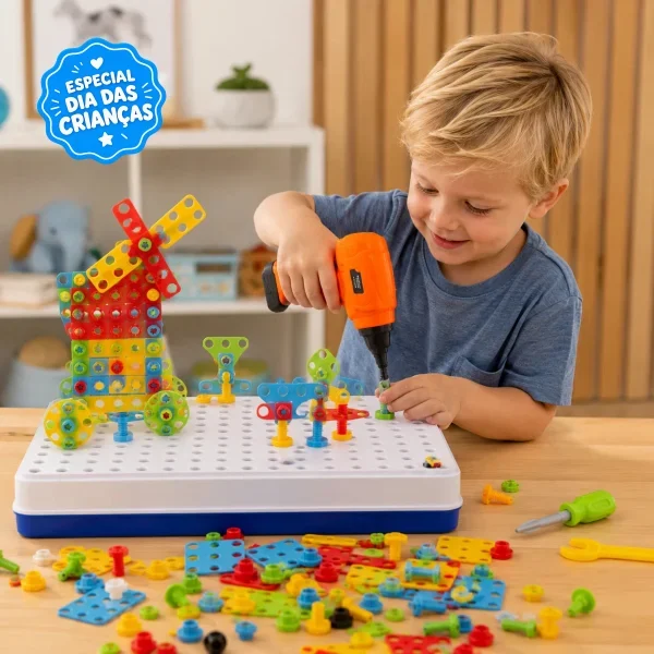 BuildFun™ – Oficina Criativa | Kit de Construção com Furadeira + Peças