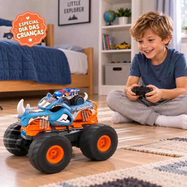 RhinoTruck™ – Monster Truck 2 em 1 | Controle Remoto + Pista Lançadora